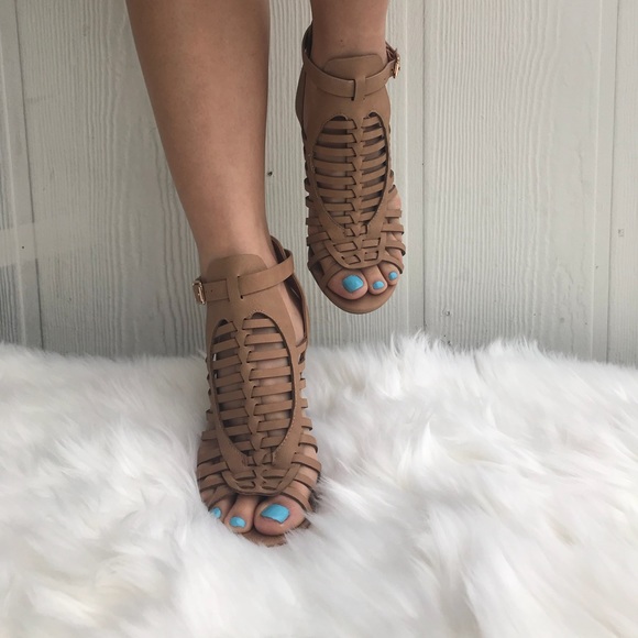 Dark Sand tan strappy stacked sandals - Picture 5 of 8